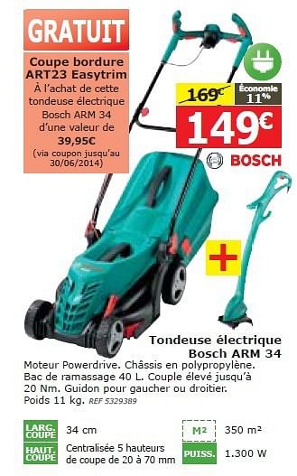 Promotions Tondeuse électrique bosch arm 34 - Bosch - Valide de 23/04/2014 à 12/05/2014 chez BricoPlanit