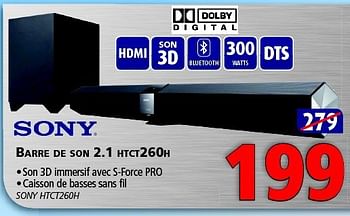 Promotions Sony barre de son 2.1 htct260h - Sony - Valide de 24/04/2014 à 05/05/2014 chez Kitchenmarket