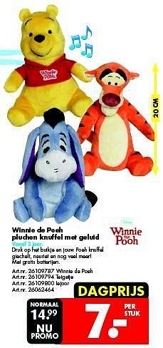 Promoties Winnie de poeh pluchen knuffel met geluid - Disney - Geldig van 26/04/2014 tot 11/05/2014 bij Bart Smit