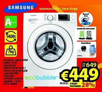 Promoties Samsung wasmachine - lave-linge wf70f5e5 - Samsung - Geldig van 01/05/2014 tot 31/05/2014 bij ElectroStock