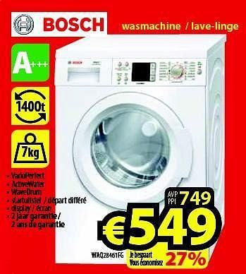 Promoties Bosch wasmachine - lave-linge waq28461fg - Bosch - Geldig van 01/05/2014 tot 31/05/2014 bij ElectroStock