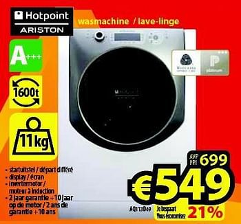 Promoties Hotpoint ariston wasmachine - lave-linge aq113d69 - Ariston - Geldig van 01/05/2014 tot 31/05/2014 bij ElectroStock