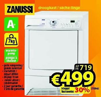 Promoties Zanussi droogkast - sèche-linge zthb485 - Zanussi - Geldig van 01/05/2014 tot 31/05/2014 bij ElectroStock