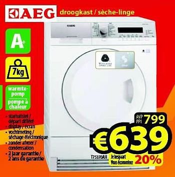 Promoties Aeg droogkast - sèche-linge t75370ah - AEG - Geldig van 01/05/2014 tot 31/05/2014 bij ElectroStock