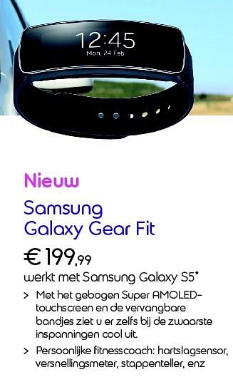 Promotions Samsung galaxy gear fit - Samsung - Valide de 01/05/2014 à 31/05/2014 chez Belgacom
