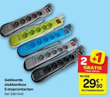 zweer Persona Getuigen Huismerk - Carrefour Gekleurde stekkerdoos 5 stopcontacten - Promotie bij  Carrefour