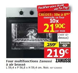 Promotions Four multifonctions zanussi à air brassé - Zanussi - Valide de 14/05/2014 à 02/06/2014 chez BricoPlanit