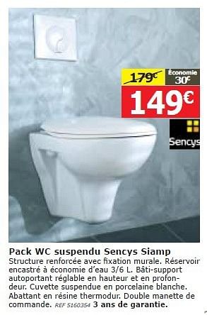 Promotions Pack wc suspendu sencys siamp - Sencys - Valide de 14/05/2014 à 02/06/2014 chez BricoPlanit