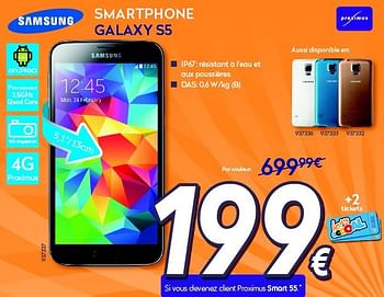 Promotions Samsung smartphone galaxy s5 - Samsung - Valide de 26/05/2014 à 26/06/2014 chez Krefel