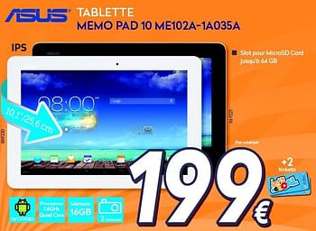 Promotions Asus tablette memo pad 10 me102a-1a035a - Asus - Valide de 26/05/2014 à 26/06/2014 chez Krefel