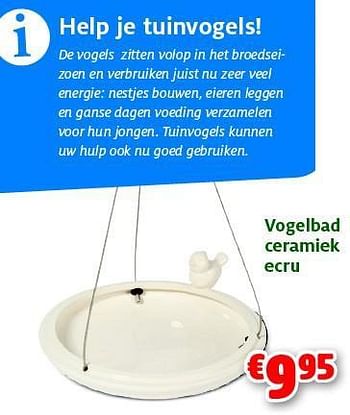 Promoties Vogelbad ceramiek ecru - Huismerk - Aveve - Geldig van 27/05/2014 tot 08/06/2014 bij Aveve