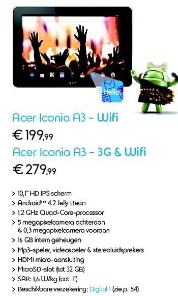 Promoties Acer iconia a3 - 3g + wifi - Acer - Geldig van 01/06/2014 tot 30/06/2014 bij Belgacom