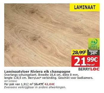 Promoties Laminaatvloer riviera eik champagne - BerryLoc - Geldig van 04/06/2014 tot 23/06/2014 bij BricoPlanit