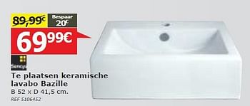 Promoties Te plaatsen keramische lavabo bazille - Sencys - Geldig van 04/06/2014 tot 23/06/2014 bij BricoPlanit