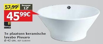 Promoties Te plaatsen keramische lavabo pissaro - Sencys - Geldig van 04/06/2014 tot 23/06/2014 bij BricoPlanit