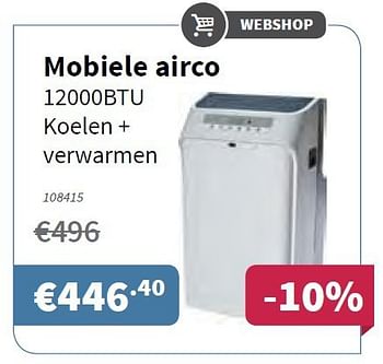 Promoties Mobiele airco 12000btu koelen + verwarmen - Huismerk - Cevo - Geldig van 05/06/2014 tot 18/06/2014 bij Cevo Market