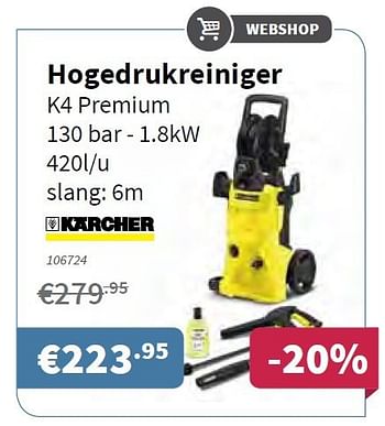 Promoties Kärcher hogedrukreiniger k4 premium - Kärcher - Geldig van 05/06/2014 tot 18/06/2014 bij Cevo Market