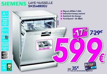 Promotions Siemens lave-vaisselle sn25m883eu - Siemens - Valide de 01/07/2014 à 31/07/2014 chez Krefel