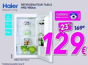 Promotions Haier réfrigérateur table hrz-100aa - Haier - Valide de 01/07/2014 à 31/07/2014 chez Krefel