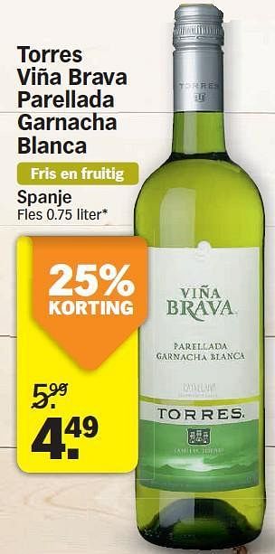Promoties Torres viña brava parellada garnacha blanca - Witte wijnen - Geldig van 14/07/2014 tot 20/07/2014 bij Albert Heijn