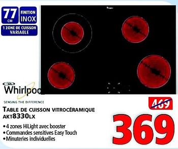 Promotions Whirlpool table de cuisson vitrocéramique akt8330lx - Whirlpool - Valide de 24/07/2014 à 06/08/2014 chez Kitchenmarket