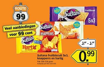 Promotions Sultana fruitbiscuit 5x3, knapperrs en hartig - Sultana - Valide de 28/07/2014 à 03/08/2014 chez Albert Heijn