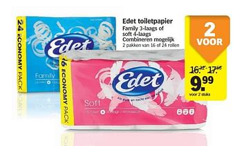 Promoties Edet toiletpapier family 3-laags of soft 4-laags - Edet - Geldig van 28/07/2014 tot 03/08/2014 bij Albert Heijn