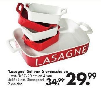 Promoties Lasagne set van 5 ovenschalen - Huismerk - Casa - Geldig van 28/07/2014 tot 24/08/2014 bij Casa