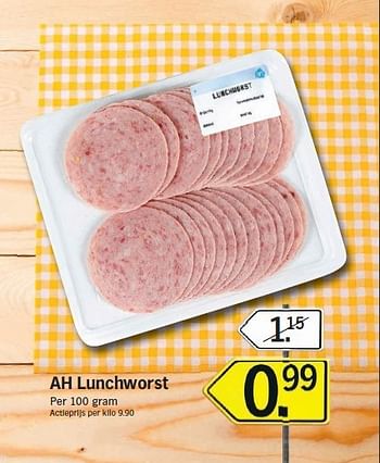 Promoties Ah lunchworst - Huismerk - Albert Heijn - Geldig van 28/07/2014 tot 03/08/2014 bij Albert Heijn