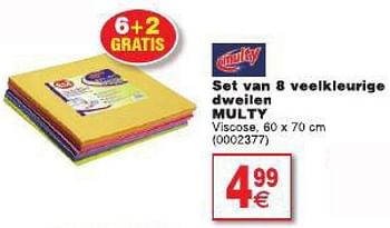 Promoties Set van 8 veelkleurige dweilen multy - Multy - Geldig van 29/07/2014 tot 11/08/2014 bij Cora