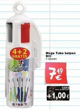Promoties Mega tubo balpen bic - BIC - Geldig van 29/07/2014 tot 11/08/2014 bij Cora