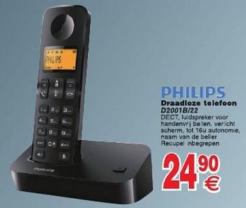 Promoties Philips draadloze telefoon d2001b-22 - Philips - Geldig van 29/07/2014 tot 11/08/2014 bij Cora