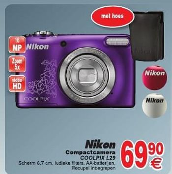 Promotions Nikon compactcamera coolpix l29 - Nikon - Valide de 29/07/2014 à 11/08/2014 chez Cora