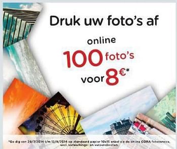 Promoties Druk uw foto`s af online 100 foto`s - Huismerk - Cora - Geldig van 29/07/2014 tot 11/08/2014 bij Cora
