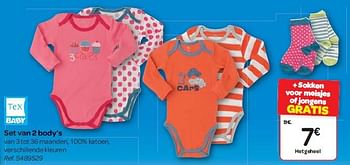 Promotions Set van 2 body`s - Tex Baby - Valide de 30/07/2014 à 11/08/2014 chez Carrefour