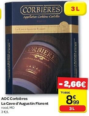 Promoties Aoc corbières la cave d`augustin florent - Rode wijnen - Geldig van 30/07/2014 tot 11/08/2014 bij Carrefour