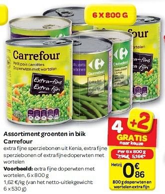 Promoties Assortiment groenten in blik carrefour - Huismerk - Carrefour  - Geldig van 30/07/2014 tot 11/08/2014 bij Carrefour