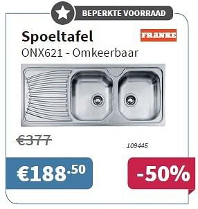 Promoties Spoeltafel onx621 - Franke - Geldig van 31/07/2014 tot 16/08/2014 bij Cevo Market