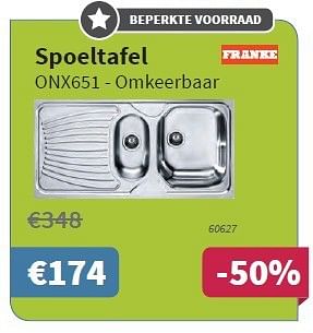 Promoties Spoeltafel onx651 - Franke - Geldig van 31/07/2014 tot 16/08/2014 bij Cevo Market