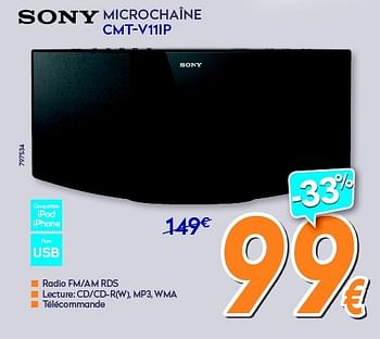 Promotions Sony microchaîne cmt-v11ip - Sony - Valide de 01/08/2014 à 27/08/2014 chez Krefel