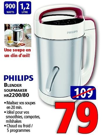 Promotions Philips blender soupmaker hr2200-80 - Philips - Valide de 07/08/2014 à 27/08/2014 chez Kitchenmarket