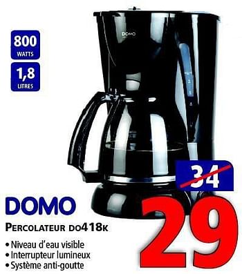 Promotions Domo percolateur do418k - Domo - Valide de 07/08/2014 à 27/08/2014 chez Kitchenmarket