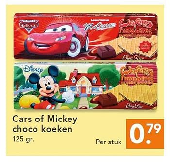 Promotions Cars of mickey choco koeken - Disney - Valide de 11/08/2014 à 24/08/2014 chez Blokker