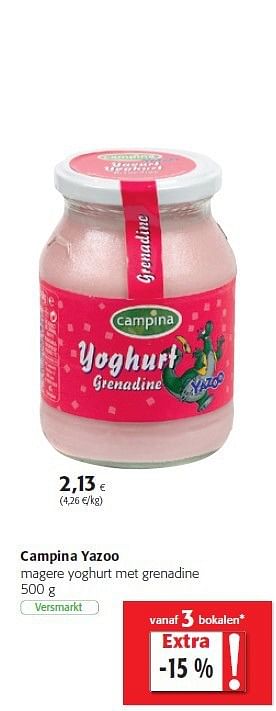 Promoties Campina yazoo magere yoghurt met grenadine - Campina - Geldig van 13/08/2014 tot 26/08/2014 bij Colruyt