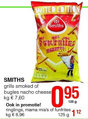 Promoties Smiths grills smoked of bugles nacho cheese - Smiths - Geldig van 14/08/2014 tot 27/08/2014 bij Eurospar (Colruytgroup)