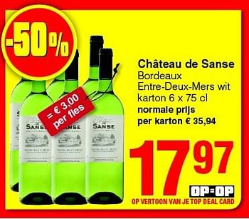 Promoties Château de sanse bordeaux entre-deux-mers - Witte wijnen - Geldig van 14/08/2014 tot 27/08/2014 bij Spar (Colruytgroup)