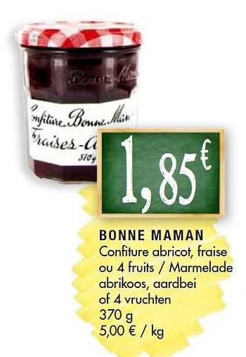 Promoties Bonne maman marmelade abrikoos, aardbei of 4 vruchten - Bonne Maman - Geldig van 26/08/2014 tot 07/09/2014 bij Louis Delhaize