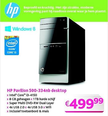 Promoties Hp pavilion 500-334nb desktop - HP - Geldig van 21/09/2014 tot 30/09/2014 bij Connect IT
