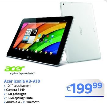Promoties Acer iconia a3-a10 - Acer - Geldig van 21/09/2014 tot 30/09/2014 bij Connect IT