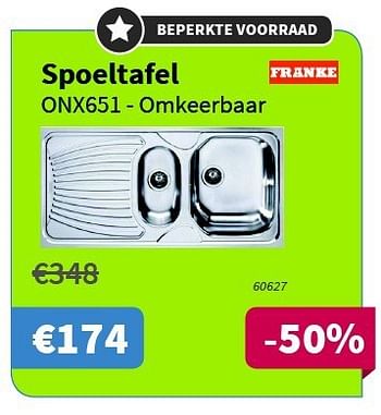 Promoties Spoeltafel onx651 - Franke - Geldig van 31/07/2014 tot 13/08/2014 bij Cevo Market